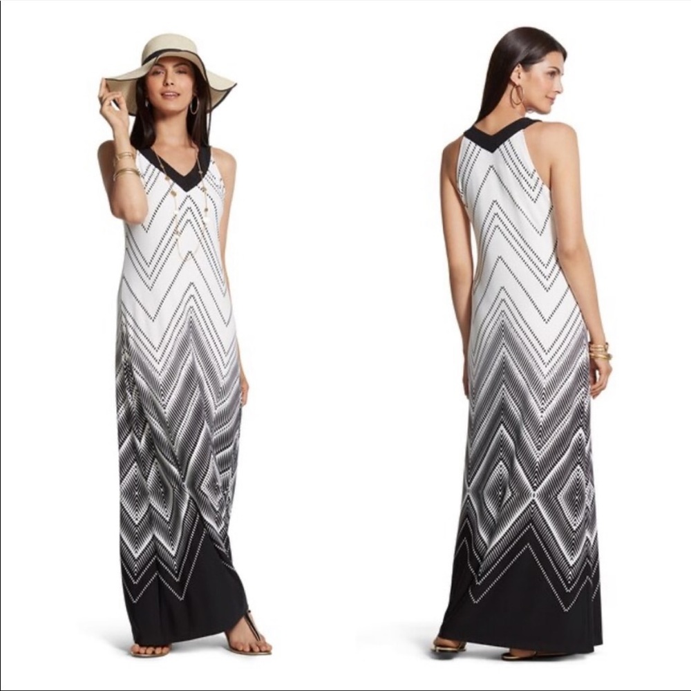 Chico’s Graphic Diamond Greta Maxi Dress Black & White Size L/12 - Picture 16 of 16